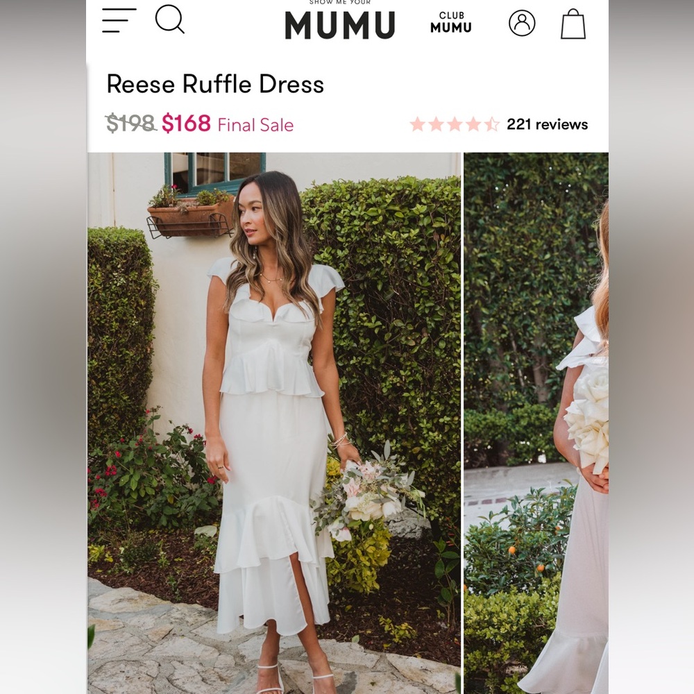 White Show Me Your Mumu Reese dress. Wore once as a bridesmaid in a wedding.